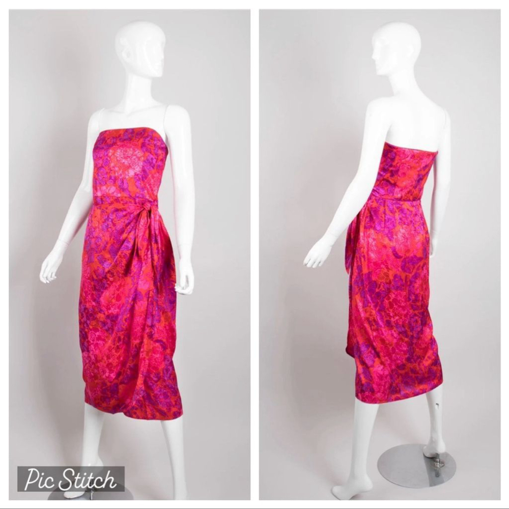Elegant Pink and Purple Floral Strapless Dress